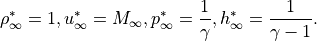 \rho^*_{\infty}=1, u^*_{\infty}=M_{\infty}, p^*_{\infty}=\frac{1}{\gamma}, h^*_{\infty}=\frac{1}{\gamma-1}.